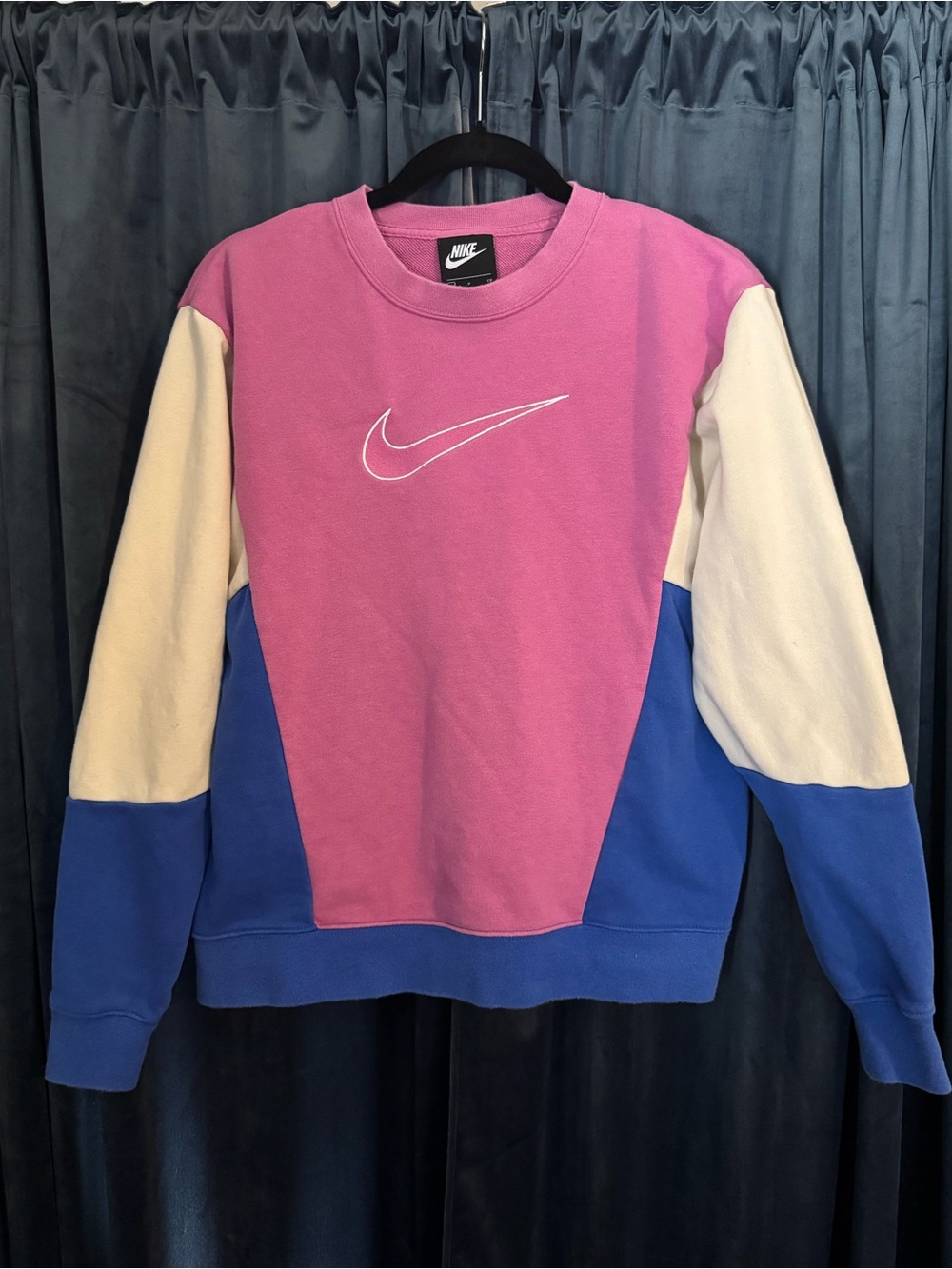 Nike Women’s Cosmic Colorblock Crewneck Sweatshirt - Fuchsia/Fossil/Royal